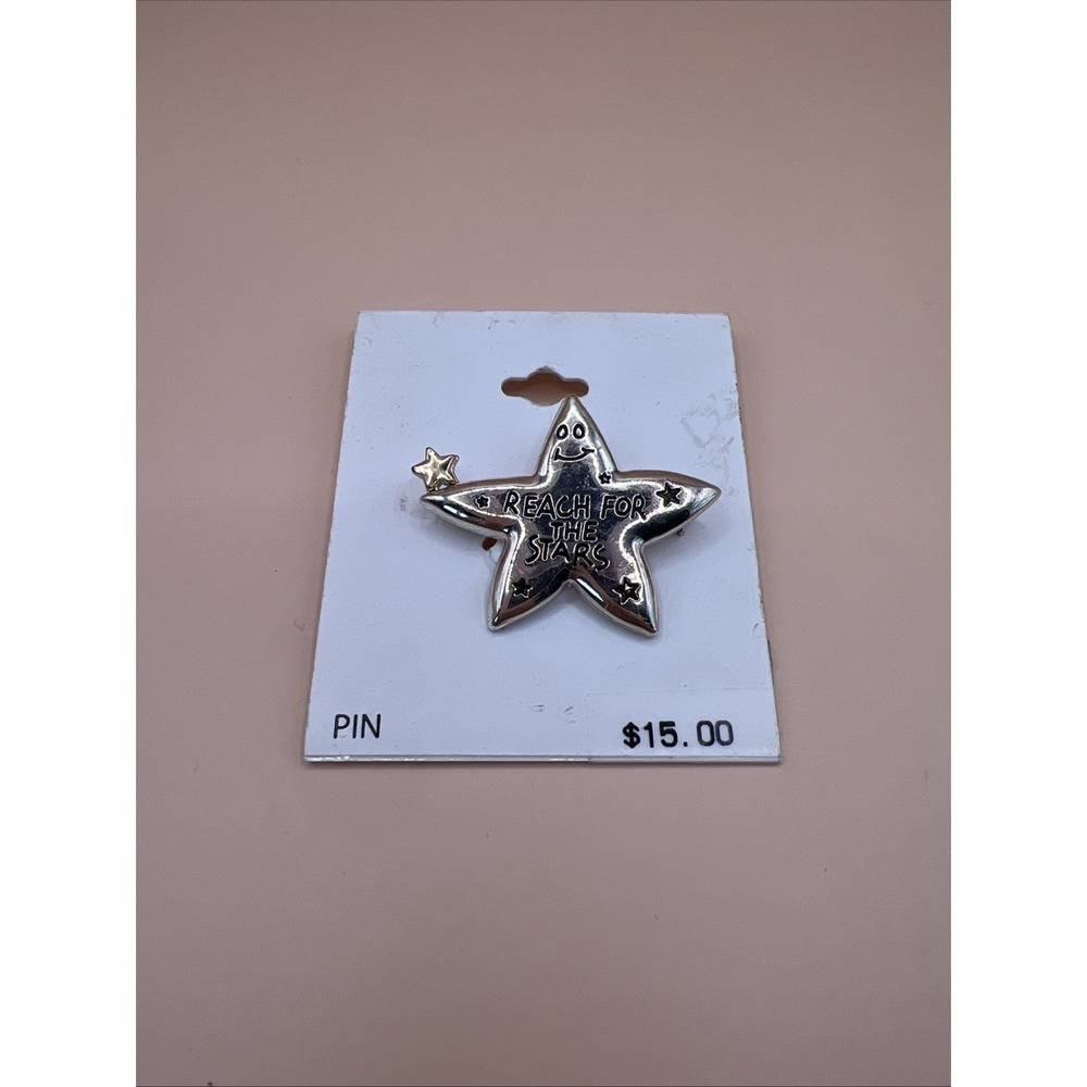 Classic Pin Brooch Reach For The Stars Smiling Face Signed Dancraft Confide New